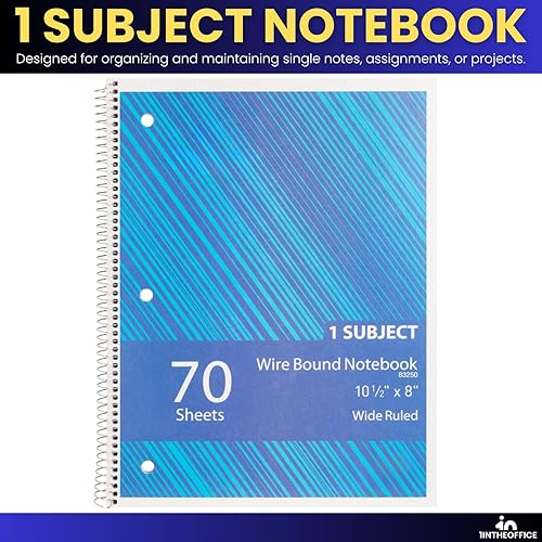 Miniatura 7 de 1InTheOffice Cuaderno de espiral con rayas universitarias, cuaderno de espiral de un tema, cuaderno encuadernado en espiral, 10.5 x 8 pulgadas, 3