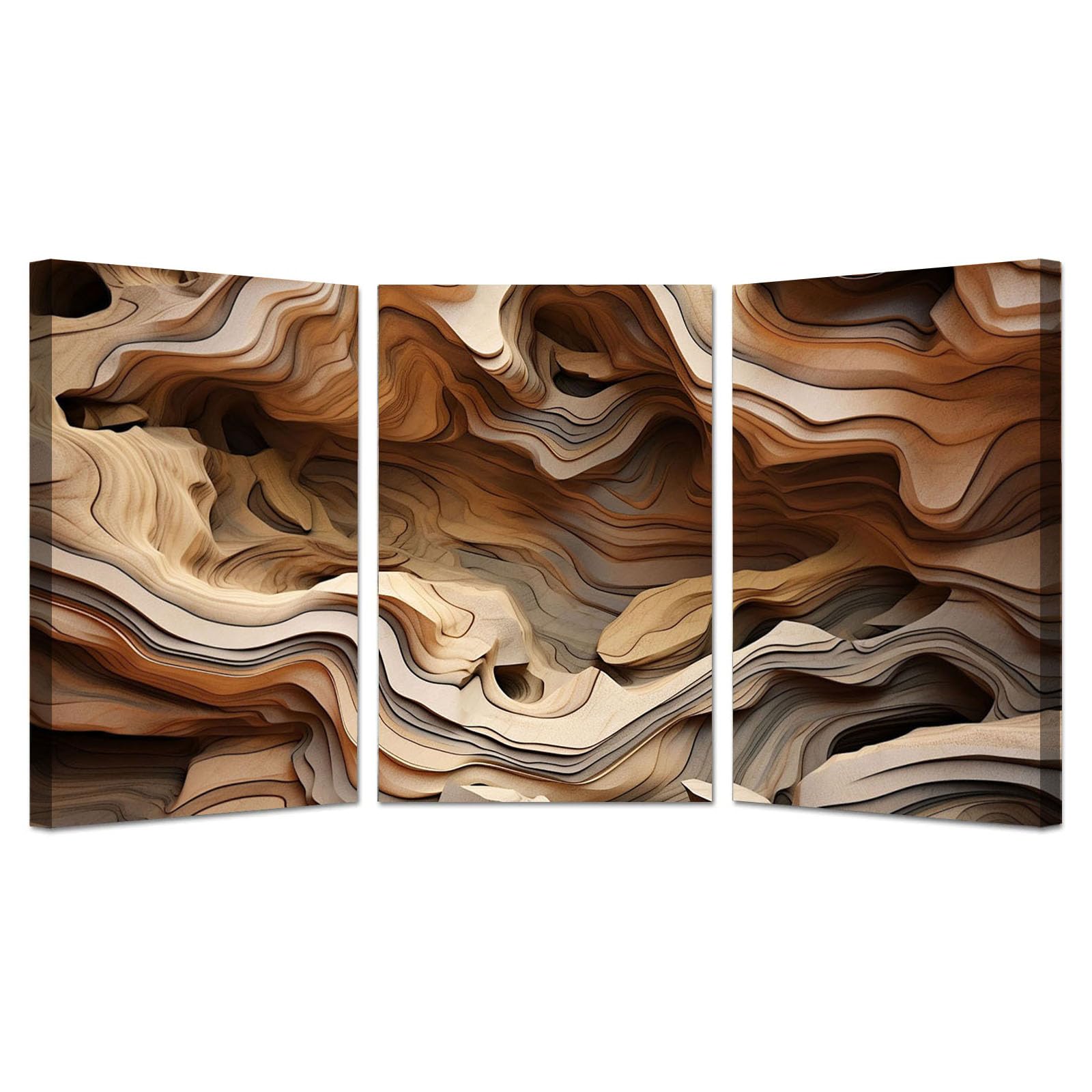 AMXBZC 3-teiliges Set Abstrakt Bild auf Leinwand Modernes einfaches Wandbild Groß Schlafzimmer Bilder Kunstdruck Wand - Wohnzimmer Deko Modern Büro Poster(Braun)-60x80cmx3 Gerahmt