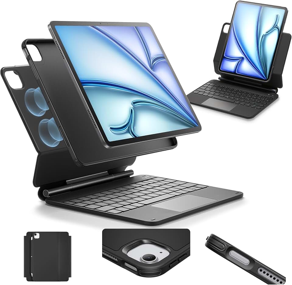Capa ESR para iPad Air de 11 polegadas com teclado (M3, 2025/M2, 2024) e iPad Pro 11/Air 5/4ª geração com teclado, suporte magnético, modos retrato/relevo, preta, não é compatível com Pro 11 M4
