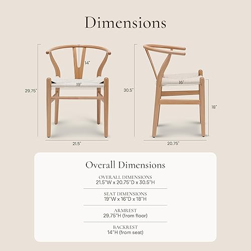 Miniatura 2 de Silla de comedor moderna de madera de mediados de siglo de tejido de polietileno y corteza asiento de cáñamo natural juego de 2