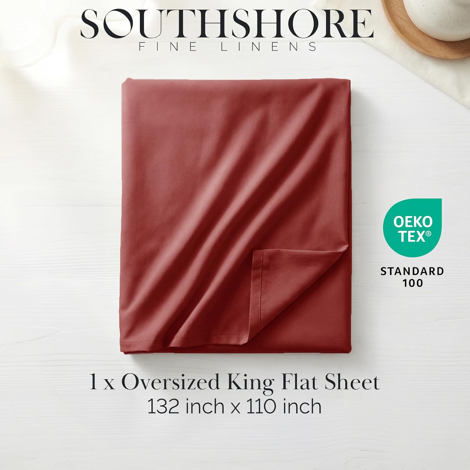 Southshore Fine Living, Inc. King Size Flat Sheets Only, Premium Bedding Microfiber Bed Sheets, Cal/King Top Sheet, Oversized, 132" x 110" Stays Tucked on Deep Pocket Mattresses - Marsala