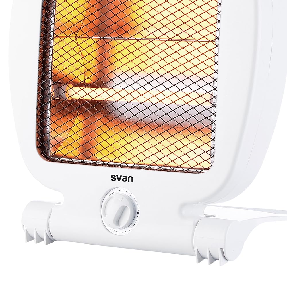 Svan Estufa Eléctrica Bajo Consumo Blanco, 2 Niveles de Potencia, SVCA603EH. 800 W. Termostato Regulable, Calefacción por Tubo halógeno, Soporte con Base