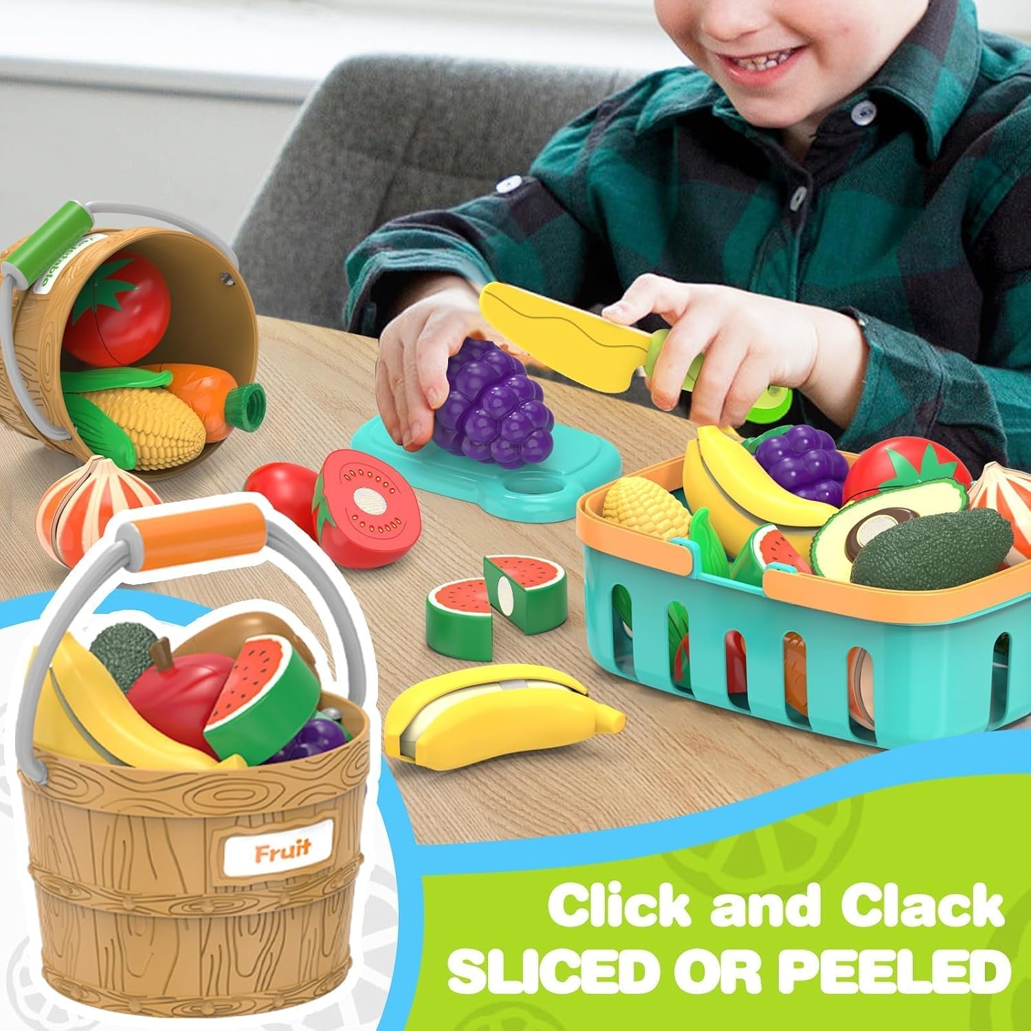 Play Food Toys for Kids Kitchen, Cutting Food Sorting Toy, Pretend Play | Preschool Learning Toy for Toddler 3-8, Pretend Play Accessories for Toddler, Birthday Christmas Education Gift for Boys Girl