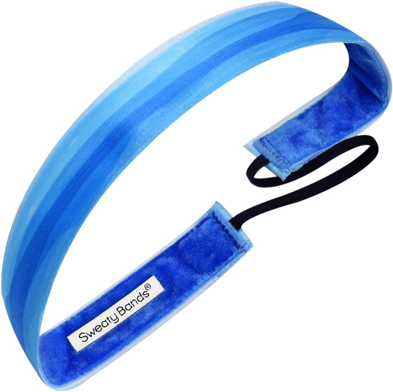 Sweaty Bands Womens Girls Headband - Non-Slip Velvet-Lined Athletic Hairband - Watercolors Blue 1-Inch