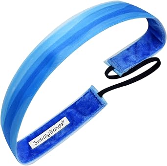 Sweaty Bands No-Slip Velvet Lined Classy Headband - Watercolors Blue 1 Inch | Fitness Performance Headband For All Day. It will not slip .