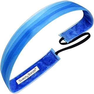 Sweaty Bands No-Slip Velvet Lined Classy Headband - Watercolors Blue 1 Inch | Fitness Performance Headband For All Day. It will not slip guaranteed.