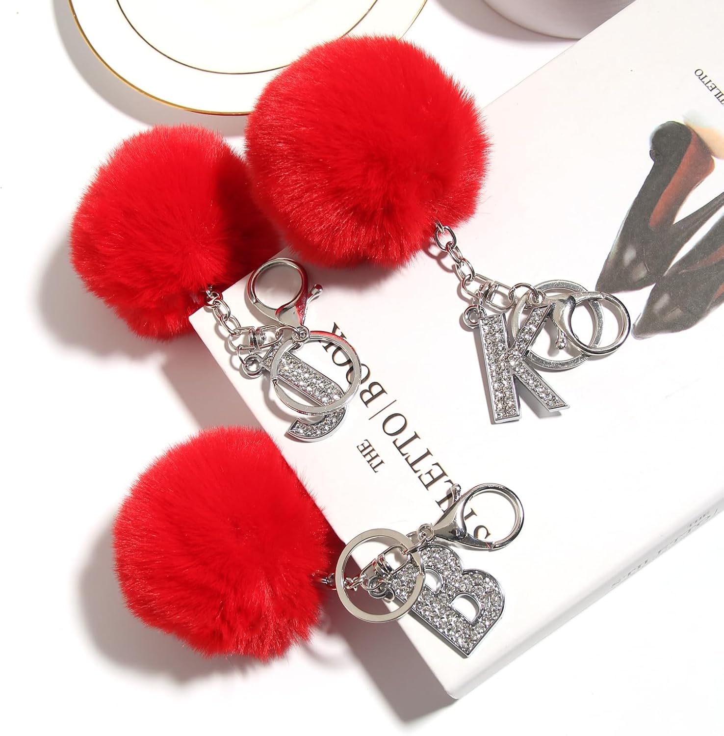 SUSULU Red Fluffy Faux Fur Pom Poms Pompoms with Tiny Loop Ball Crafts Holiday Pom Poms Balls DIY Keychain Supplies Party Decorations Hats Shoes Garments Accessories 2.8 Inch 6pc - Image 2