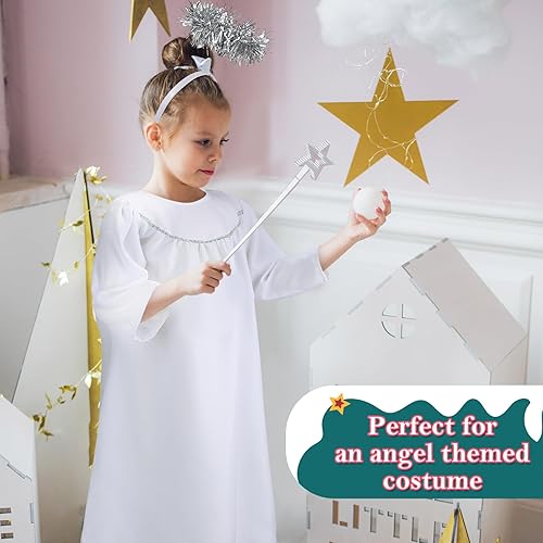 Miniatura 6 de Funtery 6 juegos de disfraz de ángel de Navidad para niños, vestido angelical blanco con diadema de ángel para niñas y niños pequeños disfraces