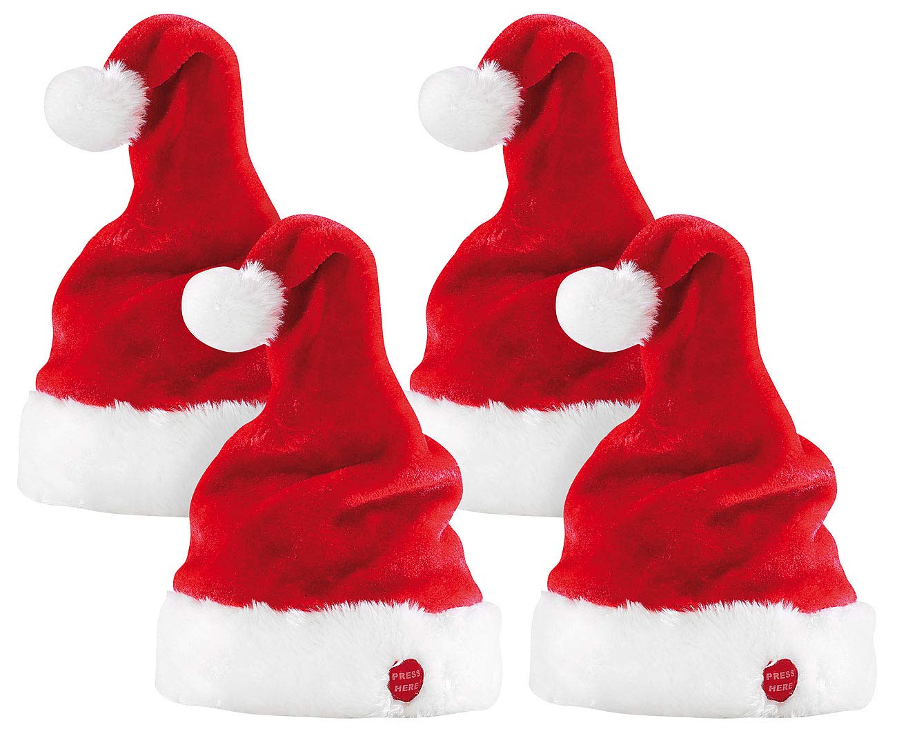 infactory Singende Weihnachtsmütze: 4er-Set Singende und tanzende Nikolausmützen (Tanzende Weihnachtsmänner, Nicolaus Mütze, Weihnachten)