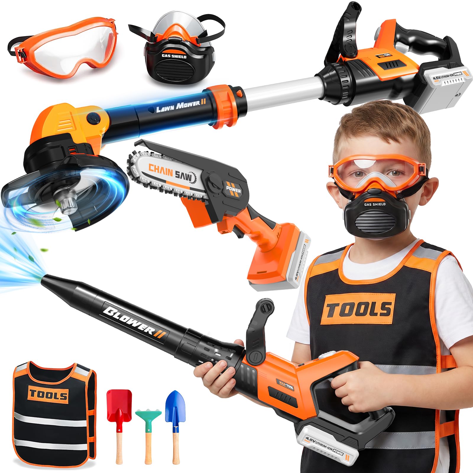 Giochi da Giardino per Bambini, Decespugliatore Giocattolo & Tagliaerba Bambini & Soffiatore Foglie con Suoni, Regalo Bambino 3-5 Anni Maschio Giochi per Bambini da Esterno