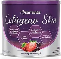 Colágeno Skin Para Pele Cabelos e Unhas - Colágeno Em Pó Hidrolisado Skin 200g - Sanavita (Morango com Açaí)