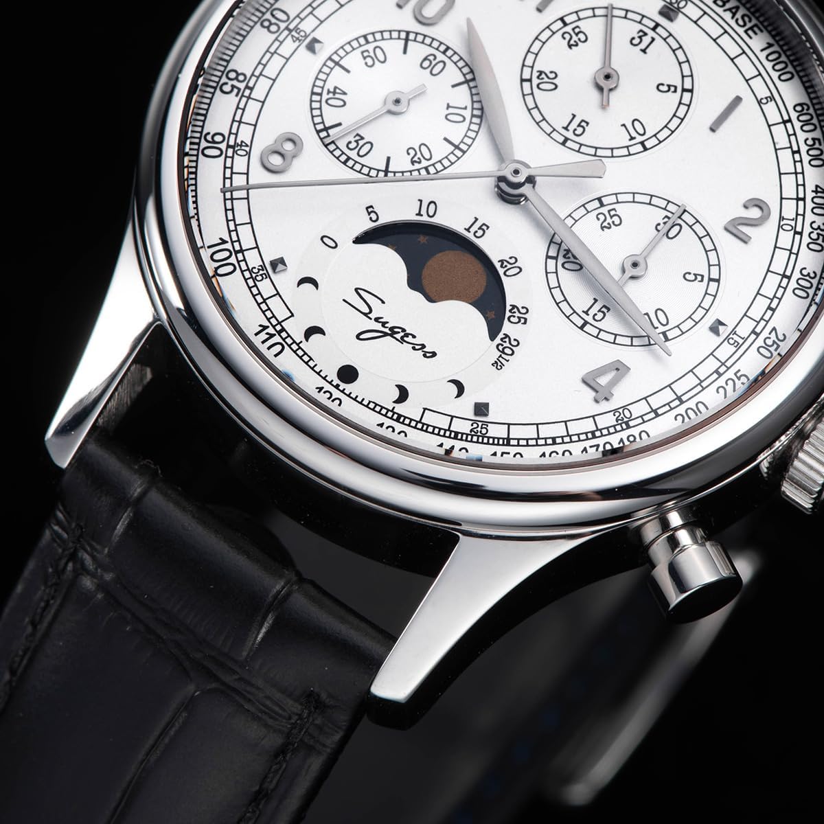 Sugess MoonPhase Master Gold Swan Neck 40mm S389-2.01 ST1908 Mechanical Chronograph Mens Wrist Watch Seagull 1963