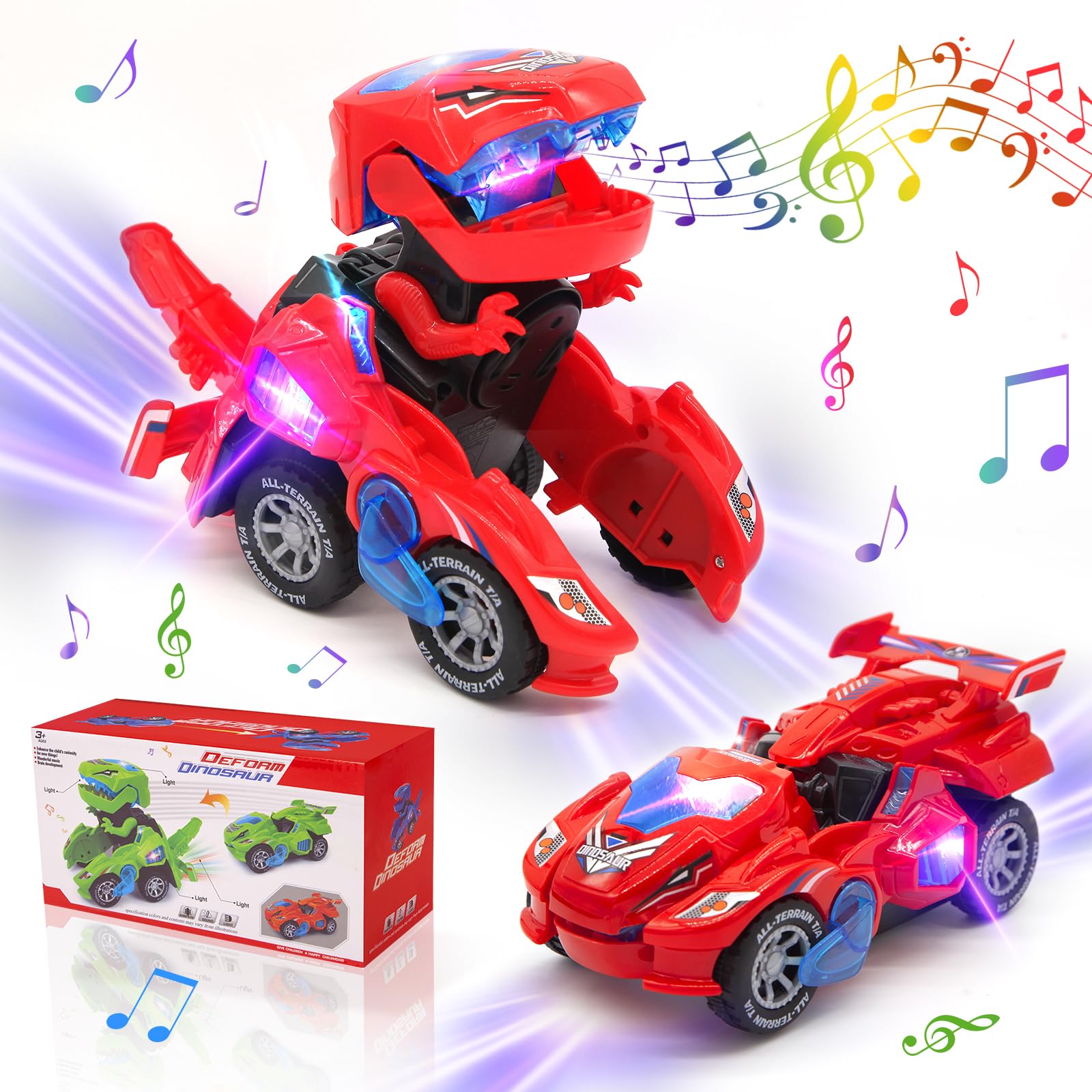 Coche de Juguete de Dinosaurio transformado, Coche eléctrico teledirigido inalámbrico, con música