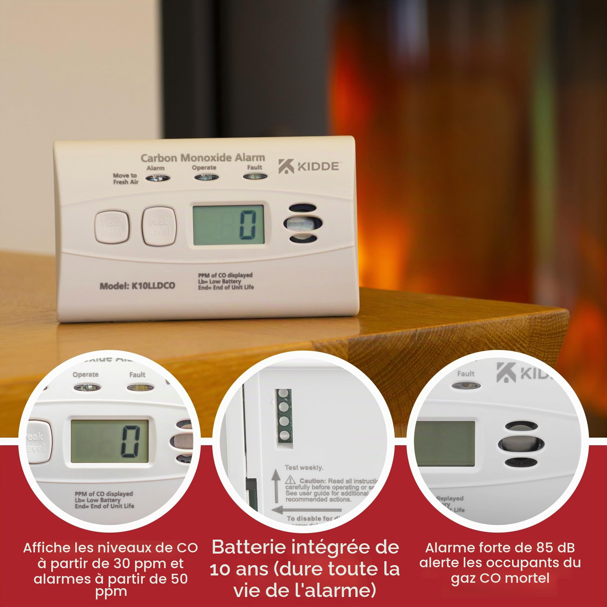 Kidde 10LLDCO Détecteur de monoxyde de Carbone à Affichage numérique avec Batterie au Lithium scellée