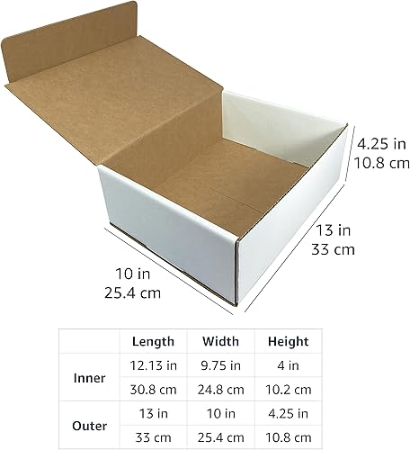 Miniatura 5 de Yaxa Basics Caja de envío para correo, paquete de 50, color blanco, caja de cartón para embalaje de pequeñas empresas para 12.13 x 9.75 x 4