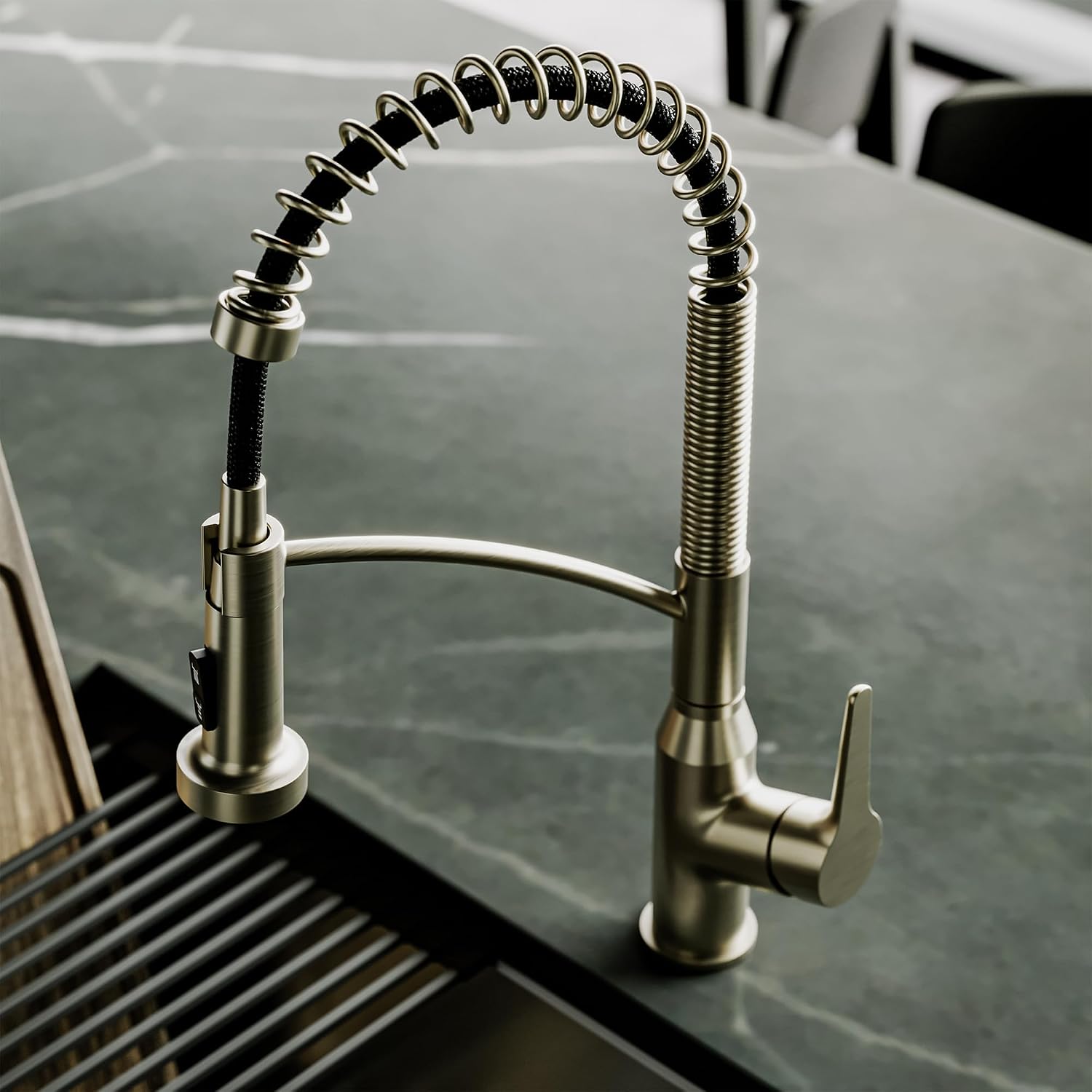Karran Scottsdale Commercial Style Pull-Down Kitchen Faucet with Sprayer, Spot-Free Champagne Bronze, High Arc Single Handle Pre-Rinse Spring Faucet
