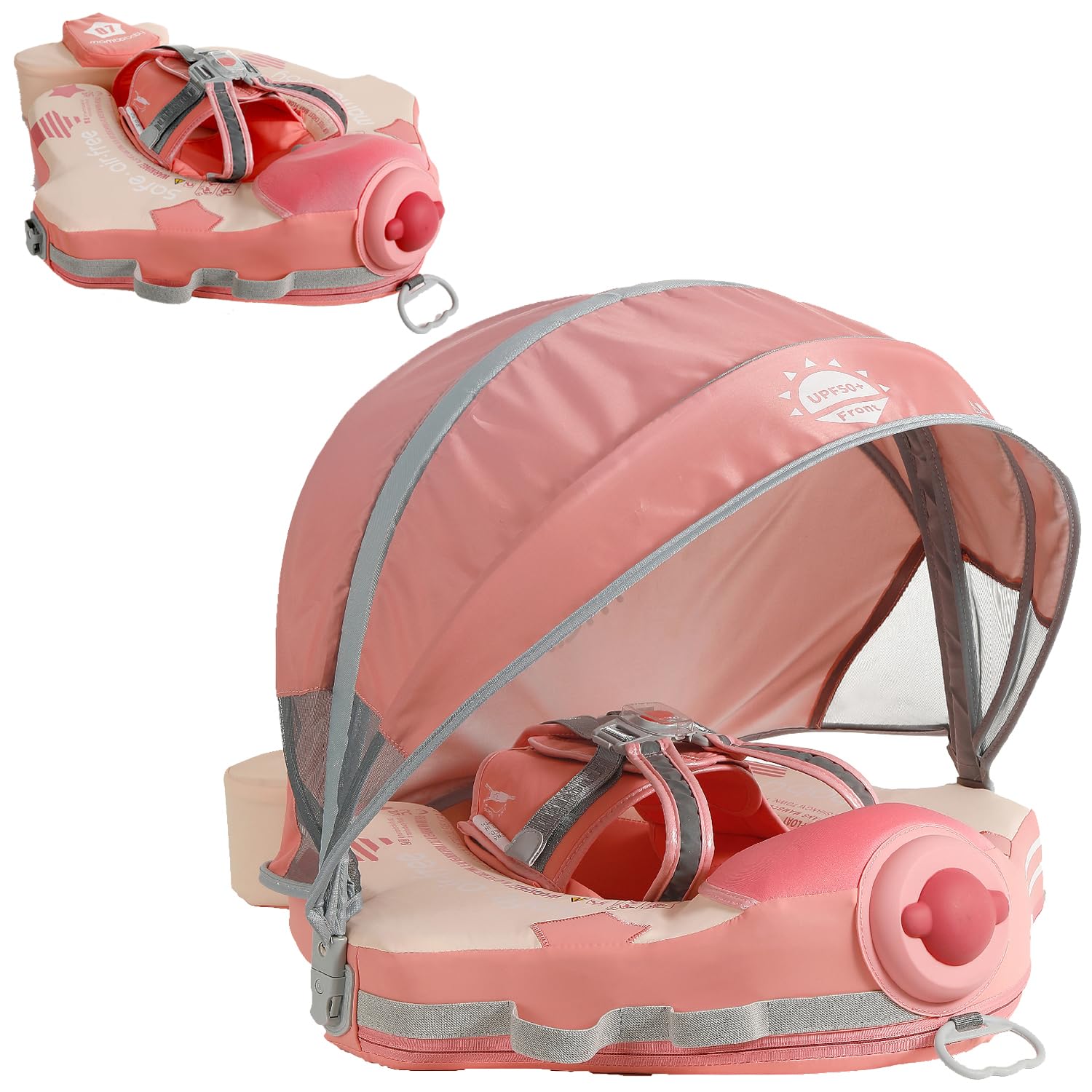 Mambobaby Float with Canopy Baby Float No.7 Airplane - AnjeeIOT Add Tail Baby Pool Swim Float Air Free Solid Swimming Trainer Non-Inflatable Water Floats for Infant 3-48 Months, Pink
