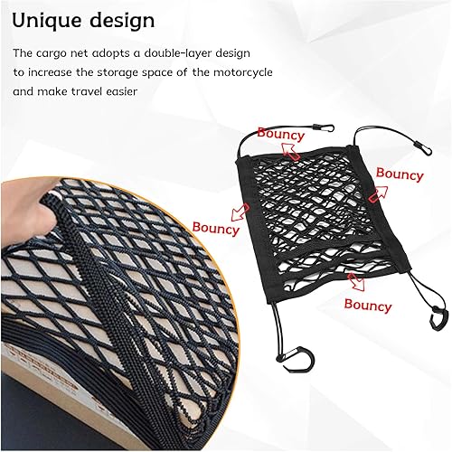 Miniatura 10 de Suvnie Red de carga para motocicleta para almacenamiento de casco, 9.4 x 10.6 pulgadas, red elástica de doble capa de alta elasticidad con 4