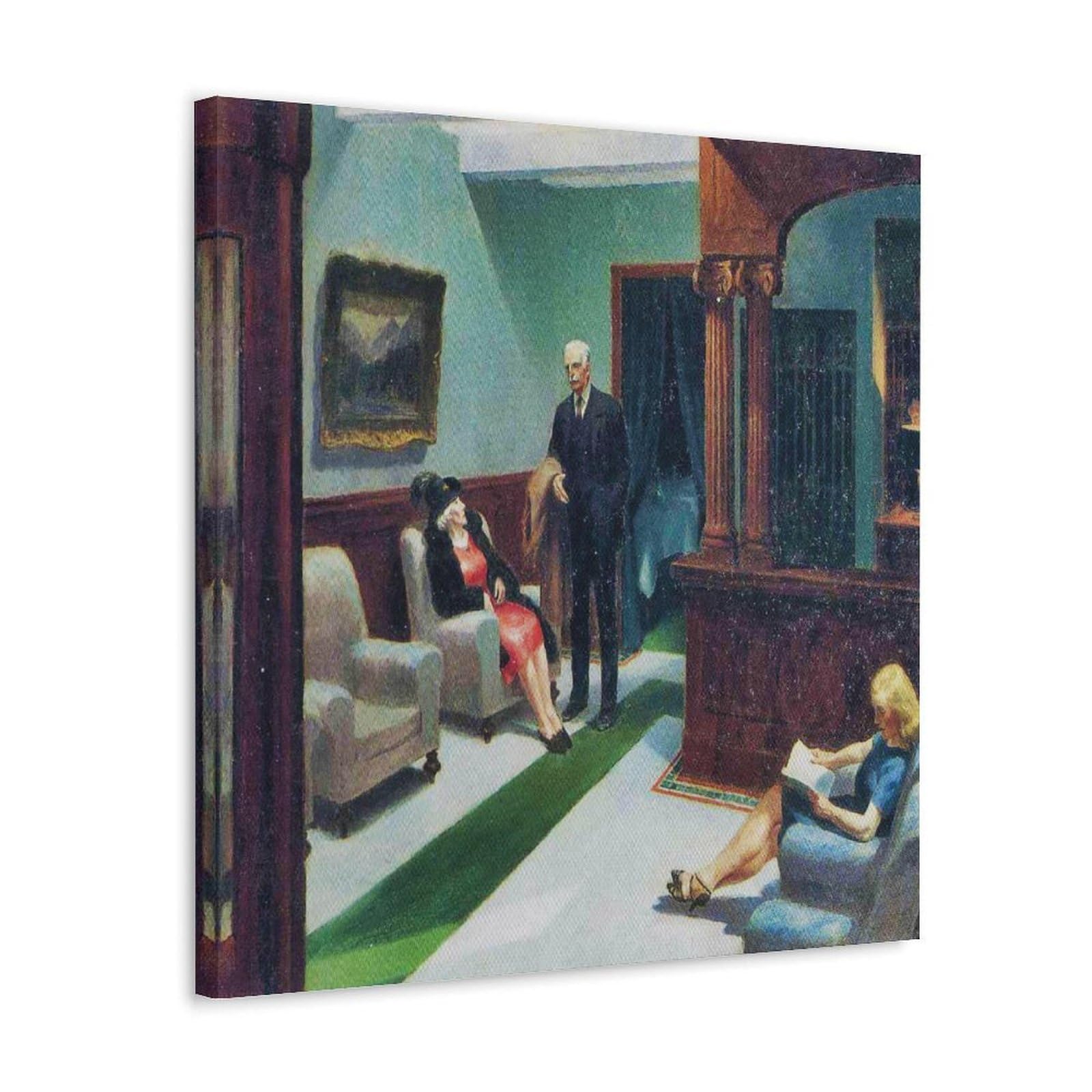 Hajidema Frame-Style Edward Hopper Art Poster Hotel Lobby Picture Print Wall Art Painting Canvas Artworks Idea Room Aesthetic 16X16inch(40X40cm)