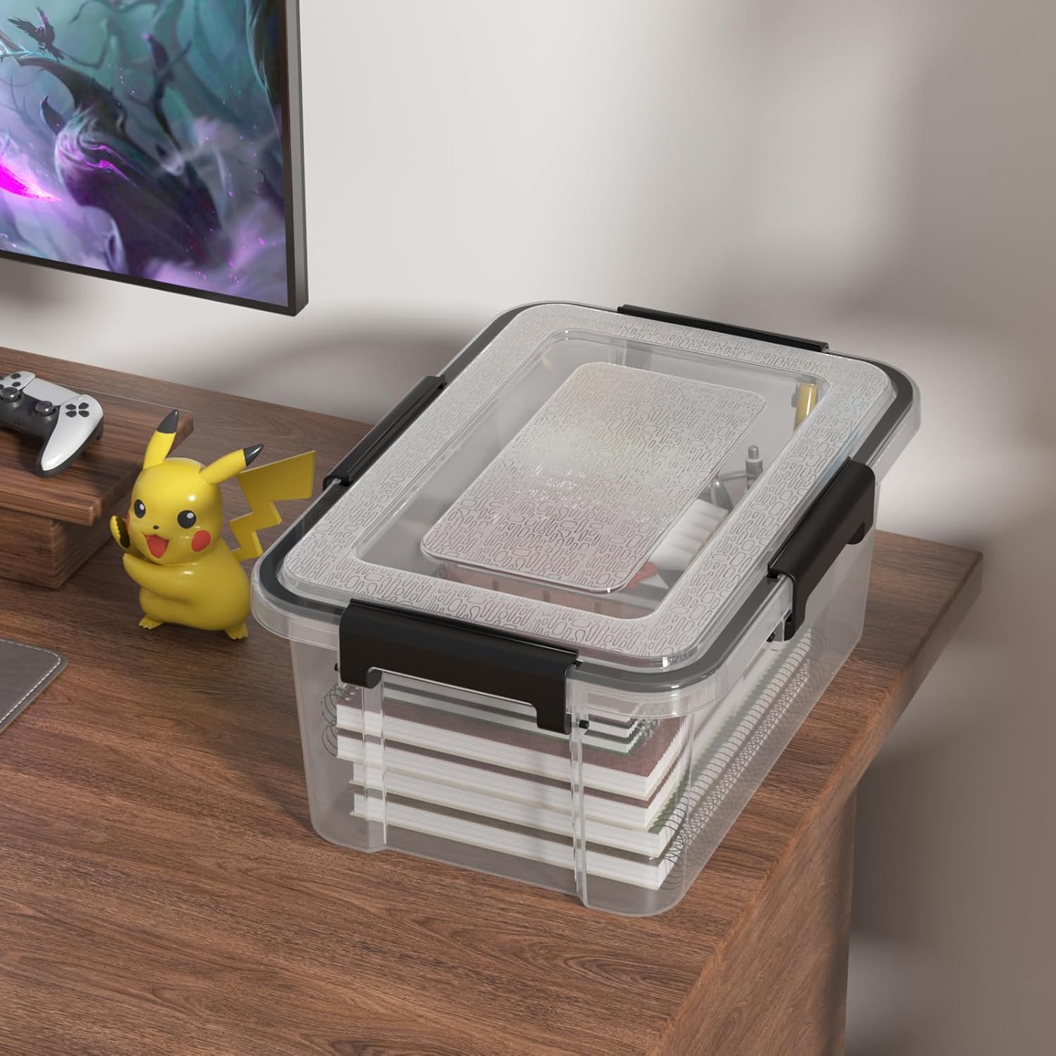 12 Quart Clear Plastic Storage Box with Gasket Seal Lid, Set of 6 Stackable Plastic Storage Bins with Secure Latching Buckles