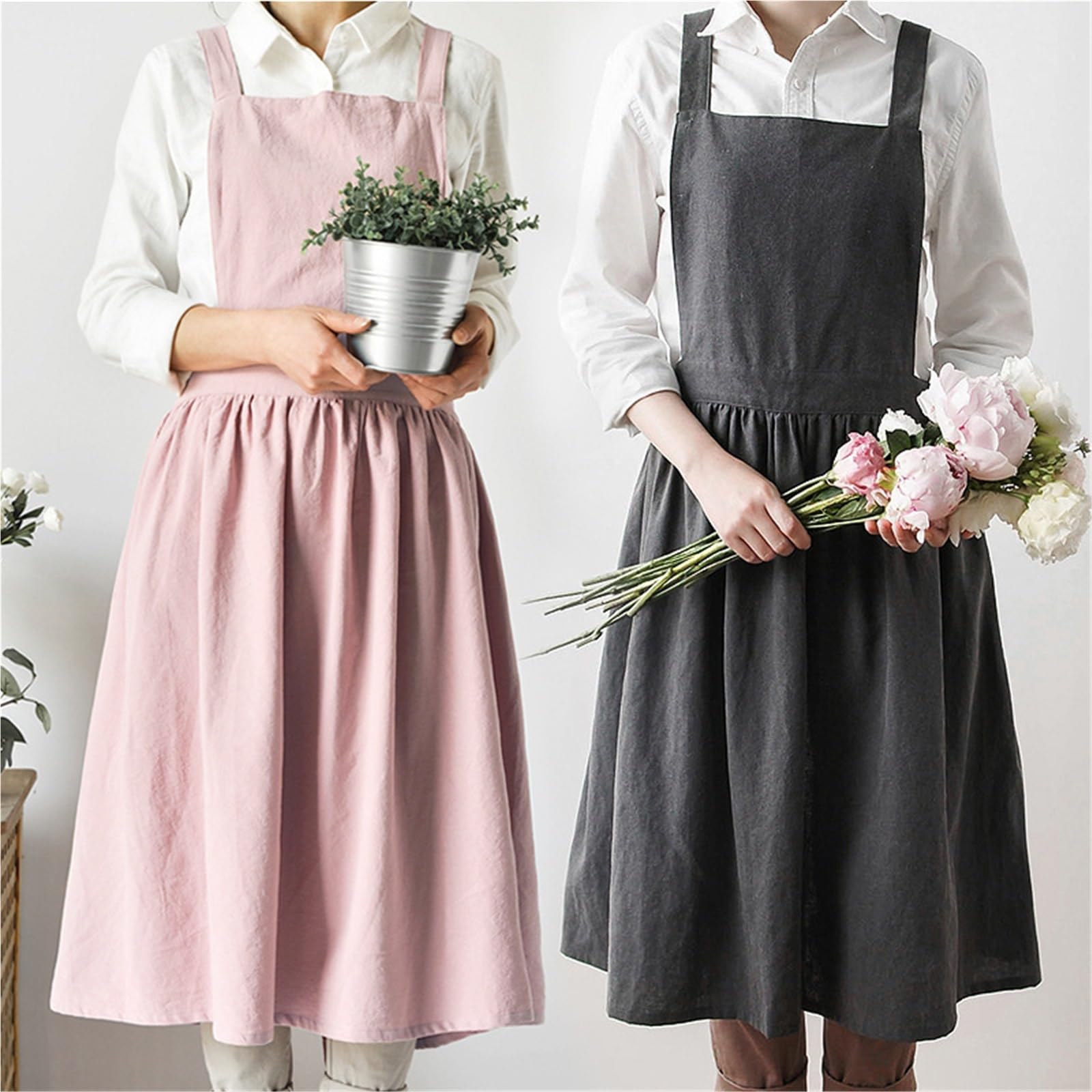 Delantal minimalista de lino y algodón, vestido trabajo, delantal cocina, viajero temperamento for restaurante hecho a mano, 2 uds para Cocinar, Restaurante