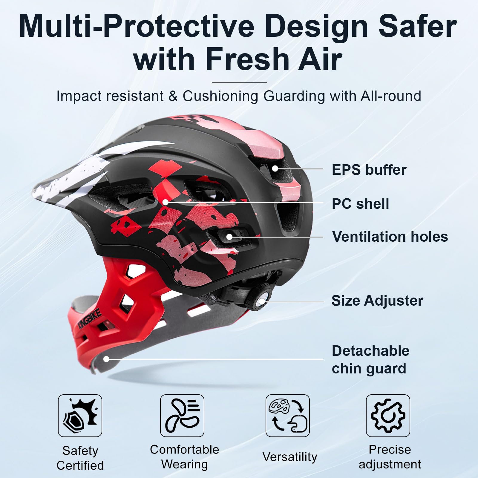 KINGBIKE Casco integral de ciclismo para niños, protección para niños pequeños, con protector de barbilla desmontable, a partir de 5 años