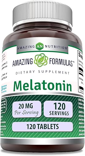 Vista 7 de Amazing Formulas Suplemento de melatonina 20 mg por porción Tabletas Sin OMG Sin gluten Fabricado en Estados Unidos