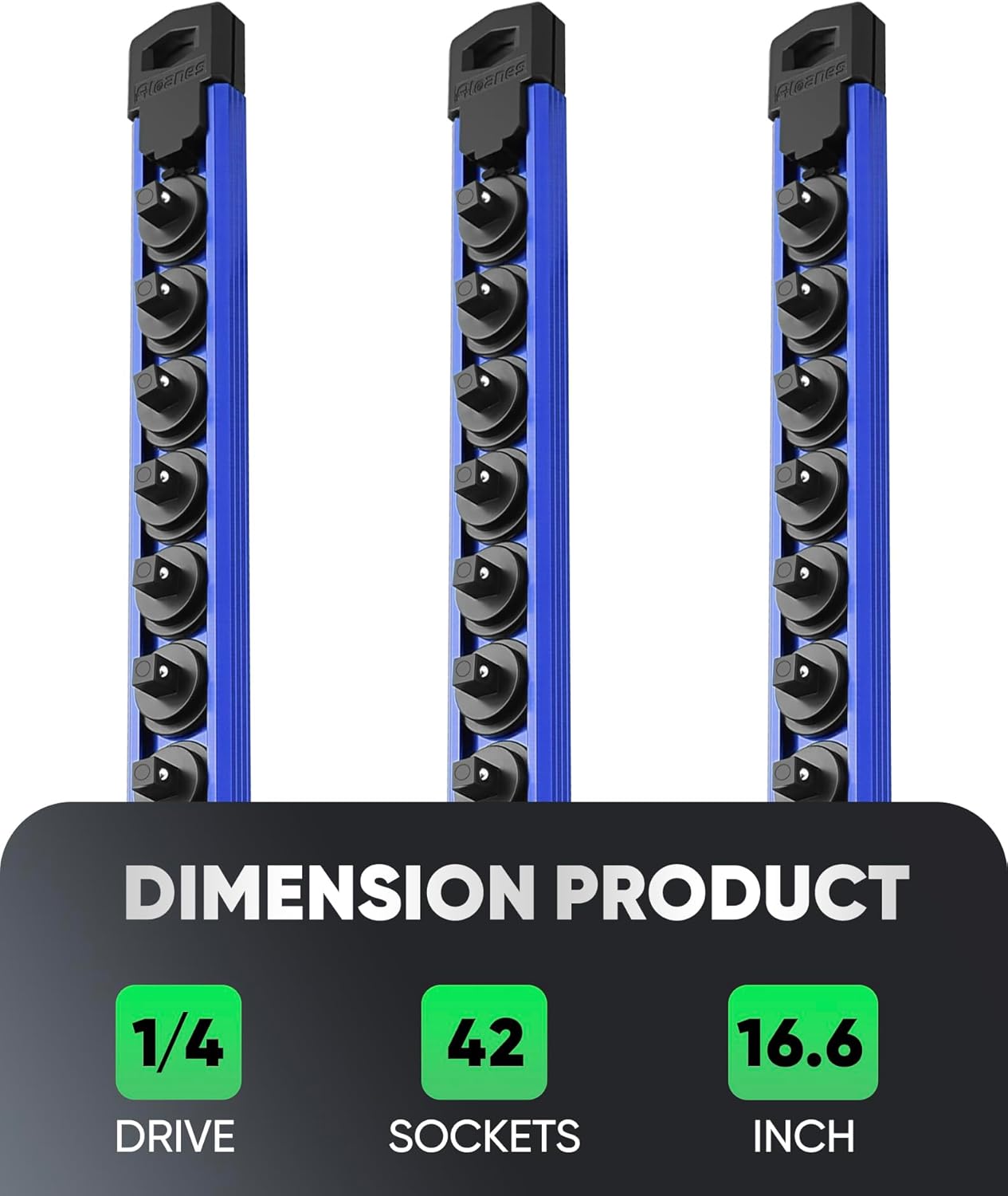 ALOANES Magnetic Socket Organizer Set, 3-Piece Heavy Duty Aluminum Socket Rails, 360° Swivel Clips Socket Rail Kit for Tool Tray Drawer Fit 1/4-Inch x 42 Clips (Blue, 3PC)