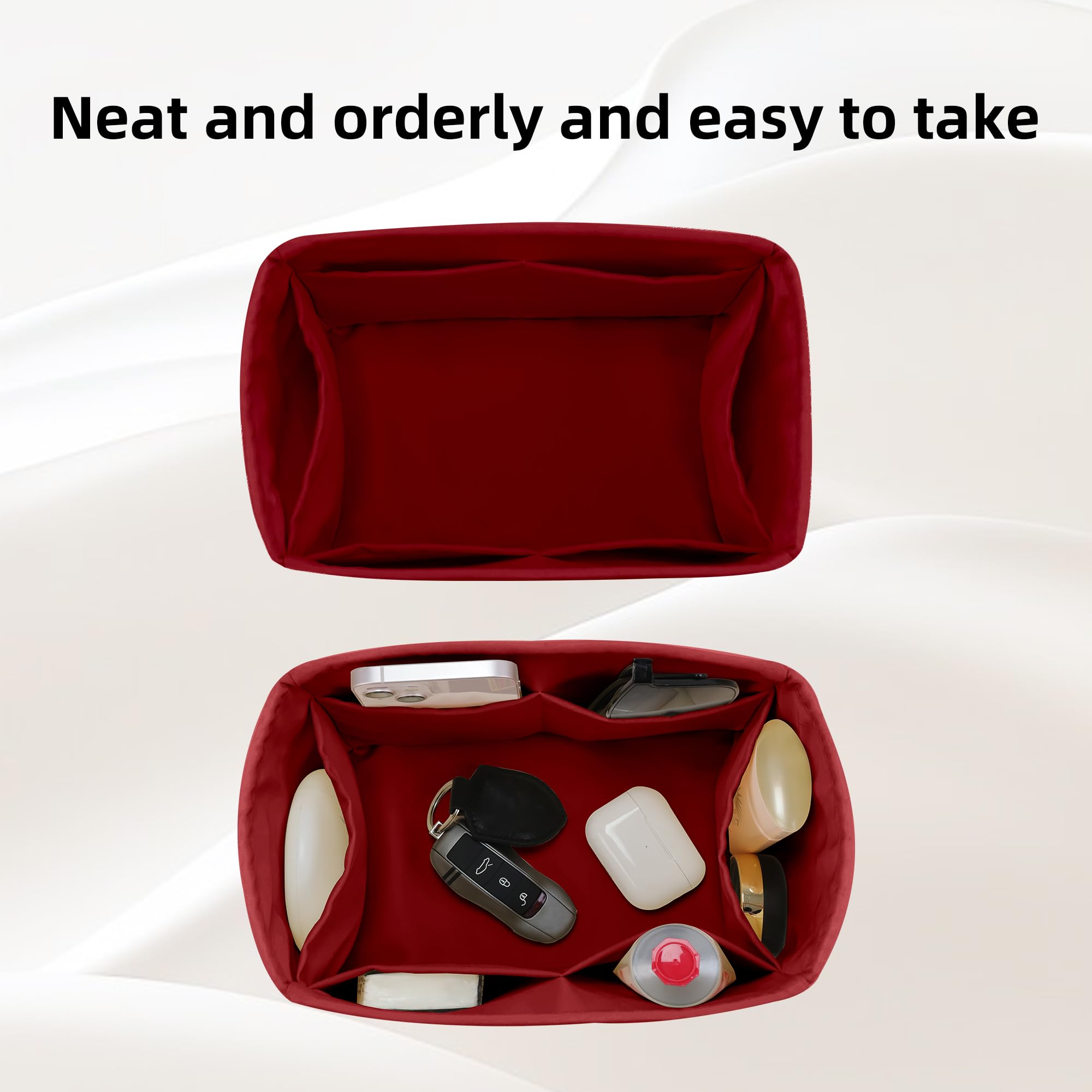 DGAZ Organizador de Bolso de Seda Premium, Inserto Ligero para Speedy 16/20/25/30/35/45, Forro Interior Elegante que Protege y Organiza (Rouge casaque, Speedy 20)