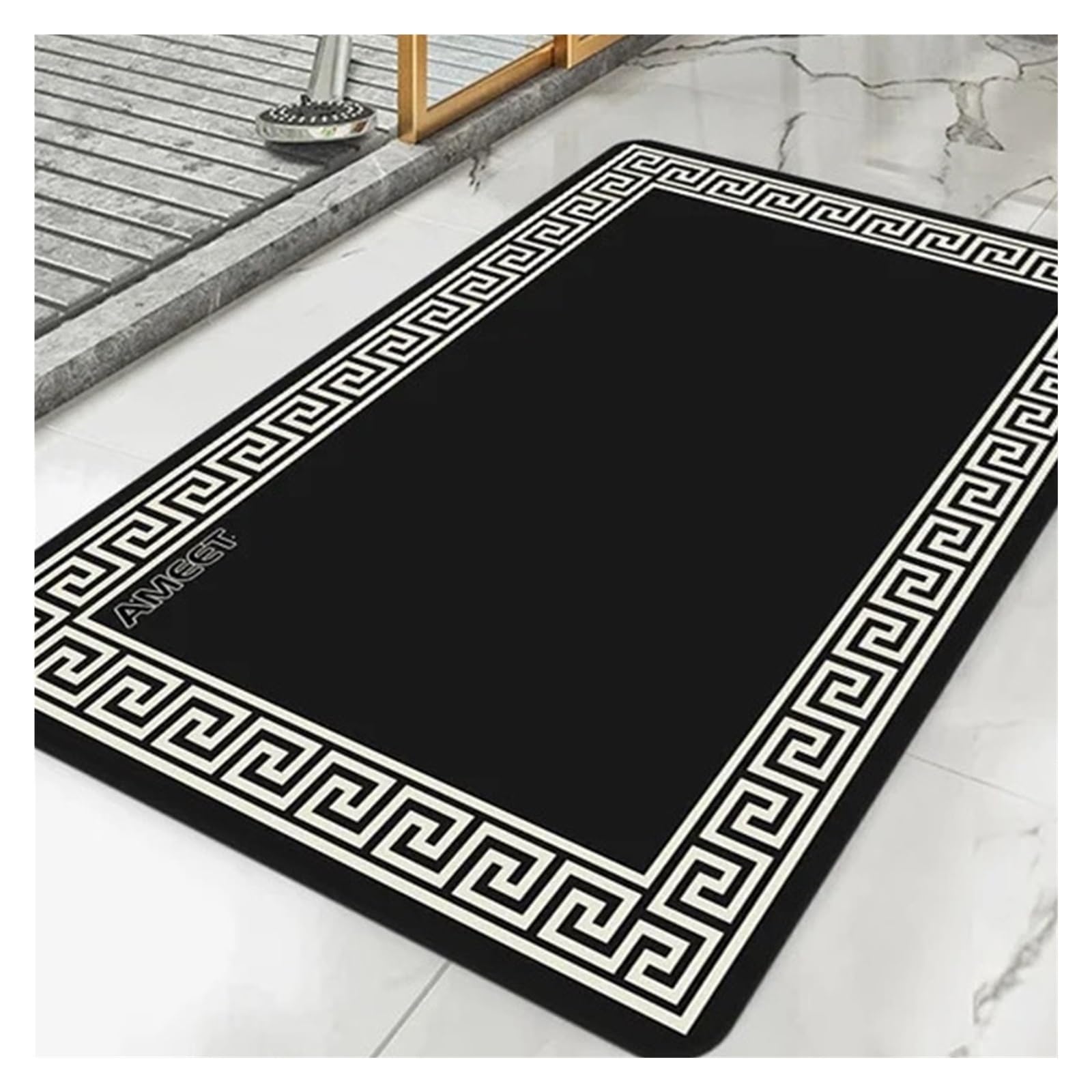 Alfombra de baño súper absorbente de secado rápido con tierra de diatomeas color negro y amarillo, decoración de lujo, alfombra de baño antideslizante (blanco y negro, 50 x 80 cm)