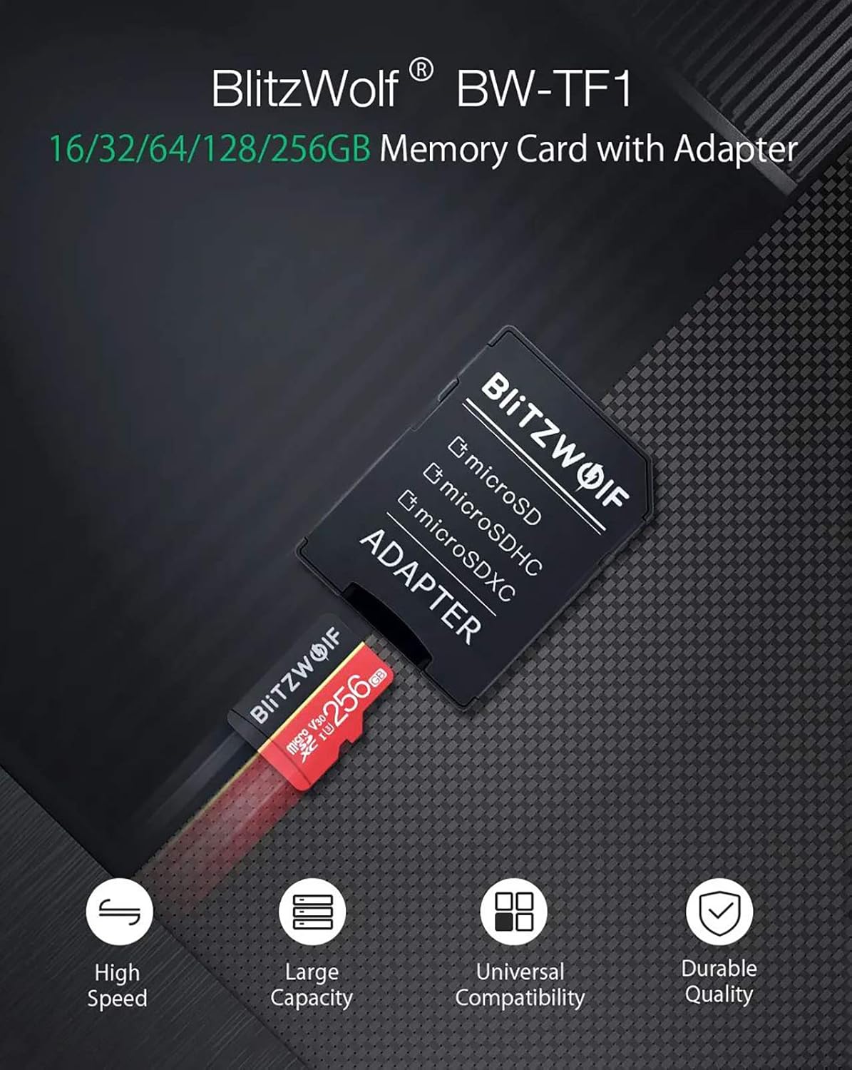 BlitzWolf Class 10 V30 1080p FHD 32GB 64GB 128GB 256GB Micro SD TF Memory Card BW-TF1 (32GB)