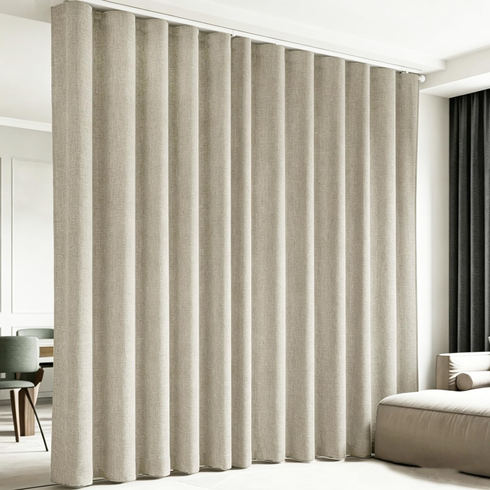 Room Divider Curtain & Flexible Ceiling Track, 100% Blackout, Linen Look