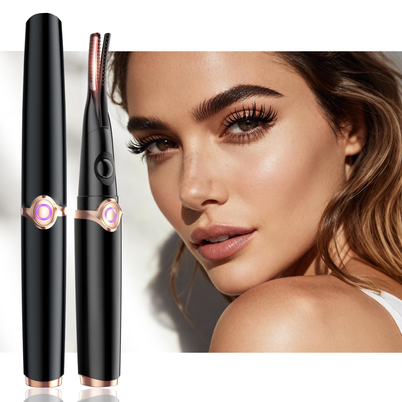 Heated Eyelash Curlers - 2 in 1 Clip- Type Electric lash Curler Best Seller 5S Heating Eyelash Curler LED Display 3 Temp Settings for Makeup Tools USB Rechargeable Natural Curling-Black