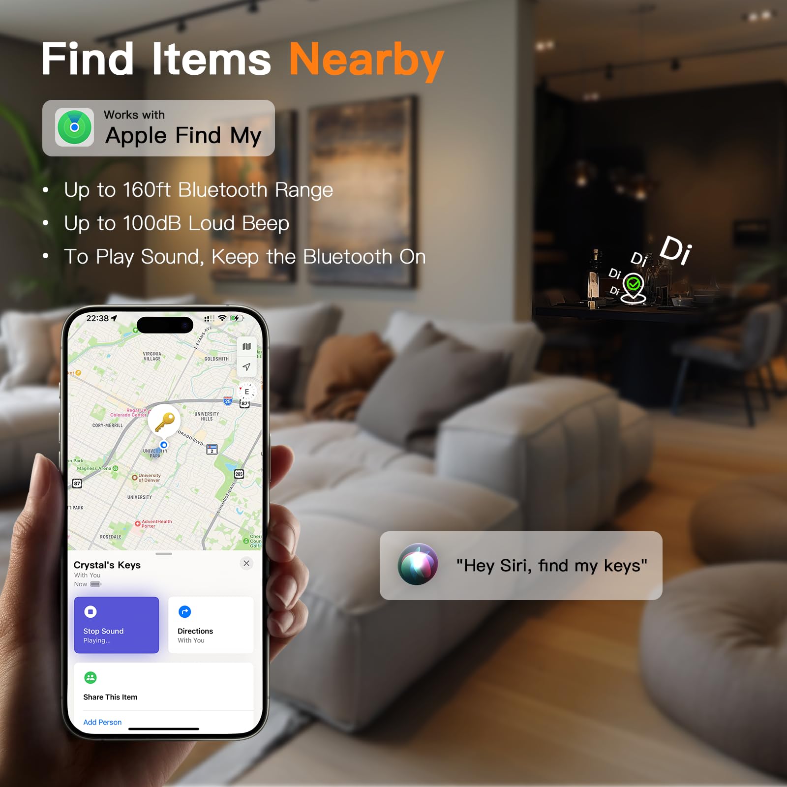 Key Finder, Bluetooth Tracker Working with Apple Find My (iOS Only) | IP67 Waterproof Tracker for Outdoor, Luggage Tracker for Phone | Find My Keys Device, Battery Replaceable, 4 Pack