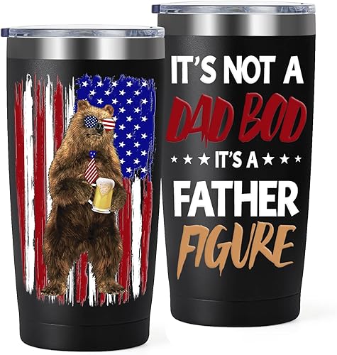 Qtencas Regalos para papá, vaso de viaje con texto en inglés "It's Not a Dad BOD It's a Father Figure" de oso, regalo para el día del padre para