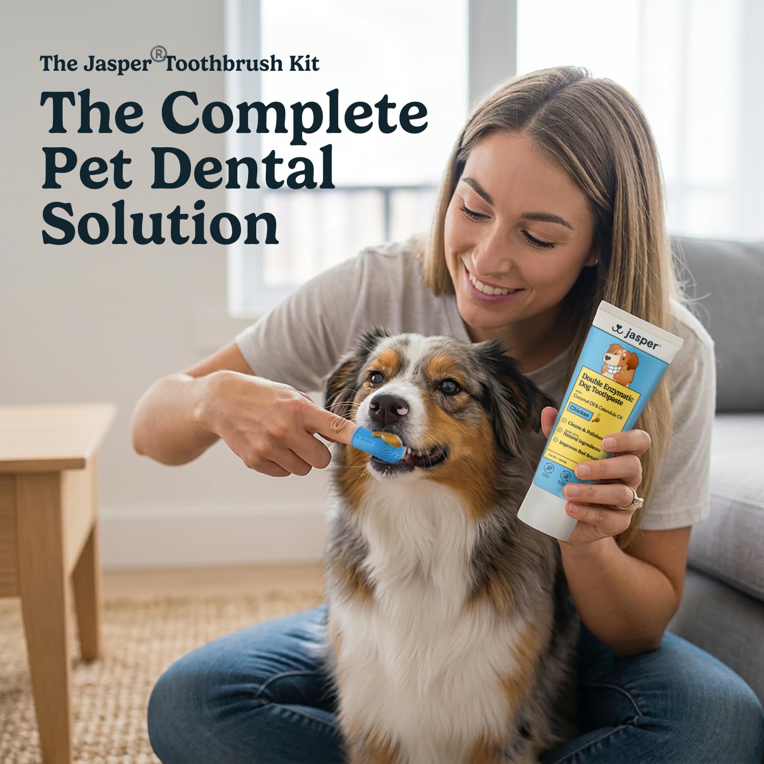 Jasper Kit di spazzolatura dei denti per cani e kit di dentifricio per cani 360 Spazzolino da denti per cani Rimozione enzimatica della placca Imporve alito cattivo Dentifricio naturale per animali