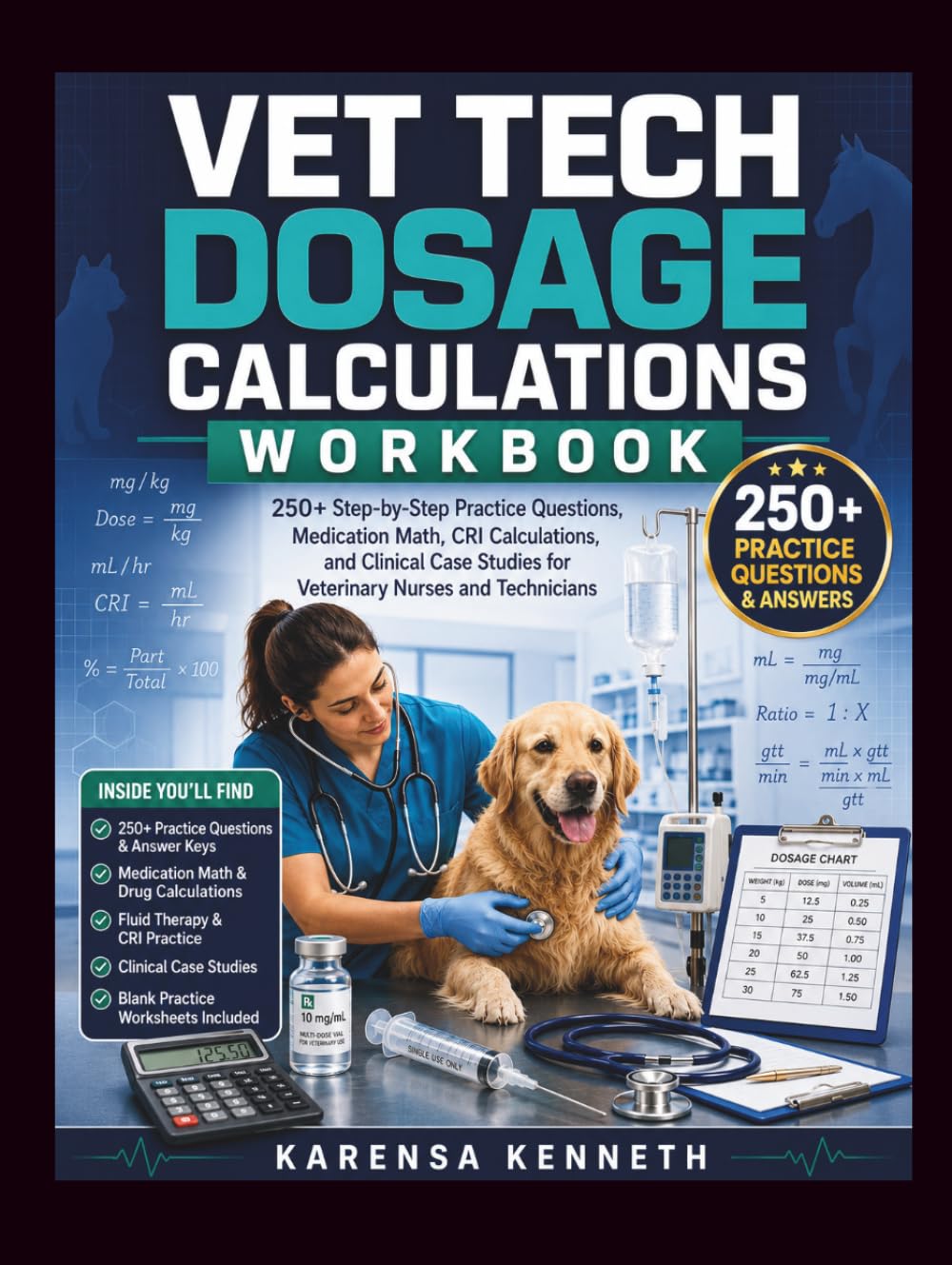 VET TECH DOSAGE CALCULATIONS WORKBOOK: 250+ Step-by-Step Practice Questions, Medication Math, CRI Calculations, and Clinical Case Studies for Veterinary Nurses and Technicians