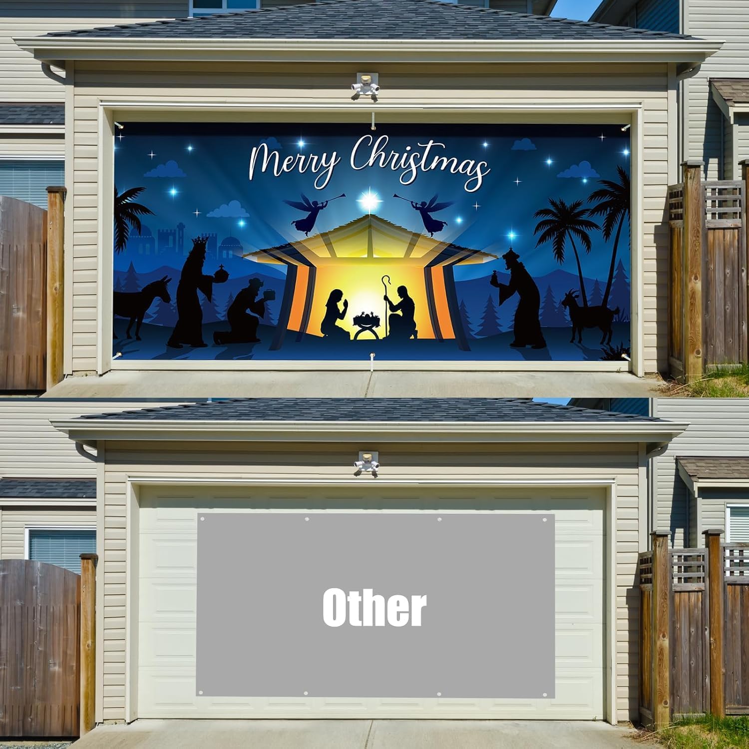 2025 Upgraded Magnetic Christmas Garage Door Covers 7x16ft, Garage Door Christmas Cover with 59Ft Rope, Banner for Garage Door Decorations (Magnets*6 Included)