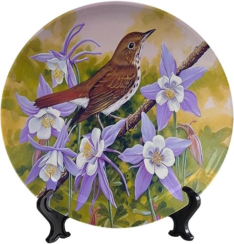 Miniatura 5 de Plato decorativo colgante de cerámica con diseño de flores y pájaros, 10 pulgadas, con diseño de pájaros juguetones en rama, plato decorativo con