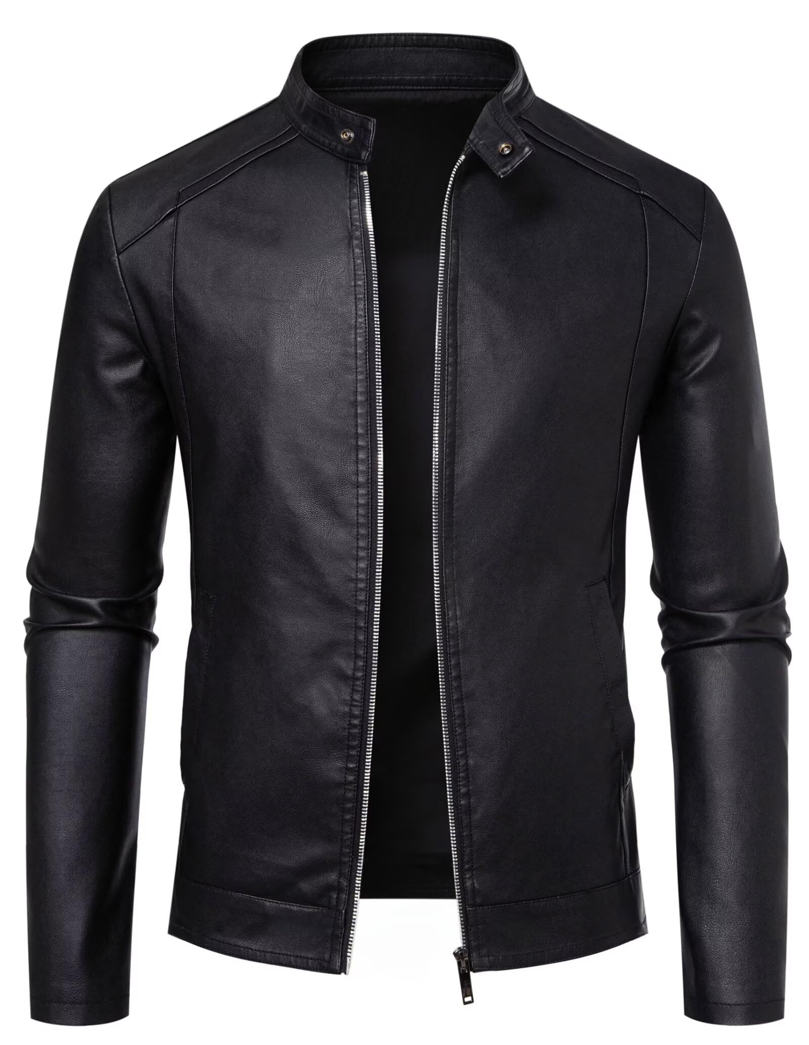 Mens Leather Jacket Faux Leather Motorcycle Jackets Stand Collar Biker Coat Outwear