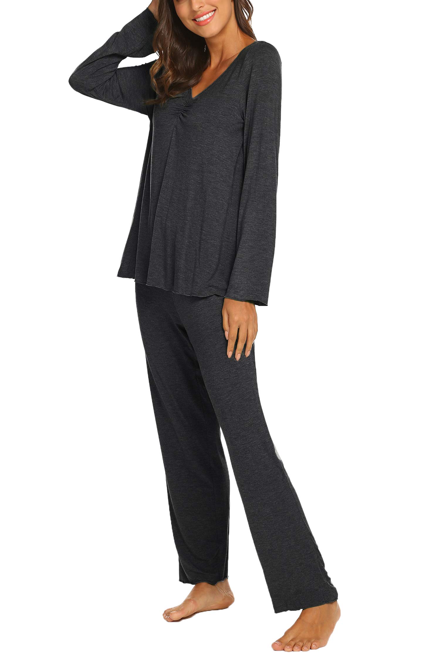 MAXMODA Pigiama Donna Pigiami Due Pezzi Maglietta Manica Lunga e Pantalone Lungo S-XXL