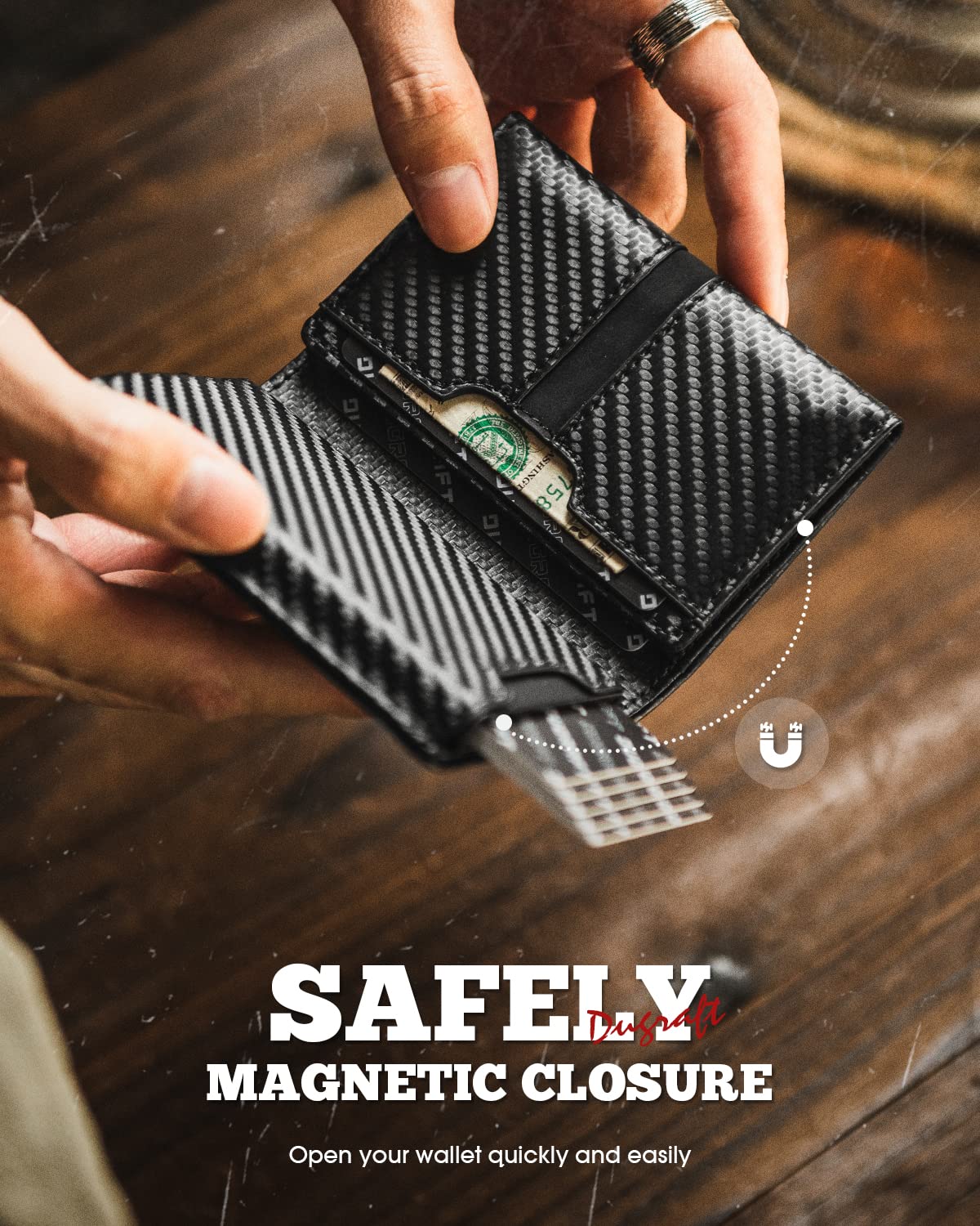 DUGRAFT Portfel na karty z okienkiem na dowód osobisty, skórzany, męski, blokujący RFID, minimalistyczny, rozkładany portfel, aluminiowe, metalowe etui na karty kredytowe z przegródką na banknoty, Cf
