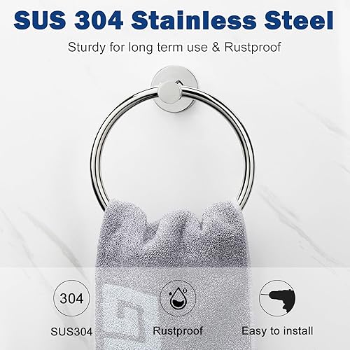 Miniatura 28 de NearMoon Anillo de toalla de baño, accesorios de baño, soporte grueso de acero inoxidable para toallas de baño, moderno colgador redondo para Negro