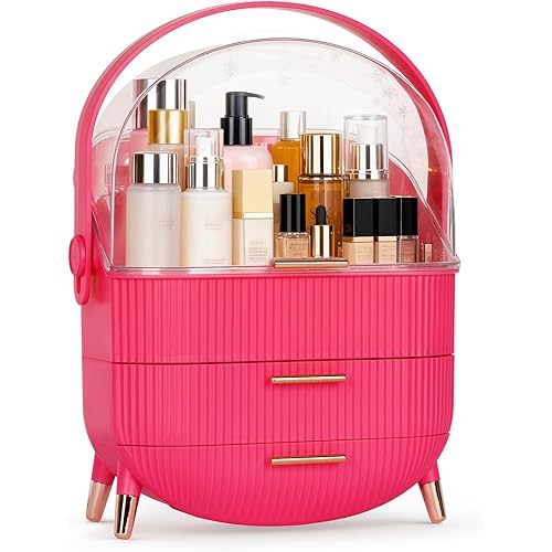 MASSY Egg Shape(Oval) Makeup Storage Box, Countertop Portable Vanity Cosmetics Organizer Preppy