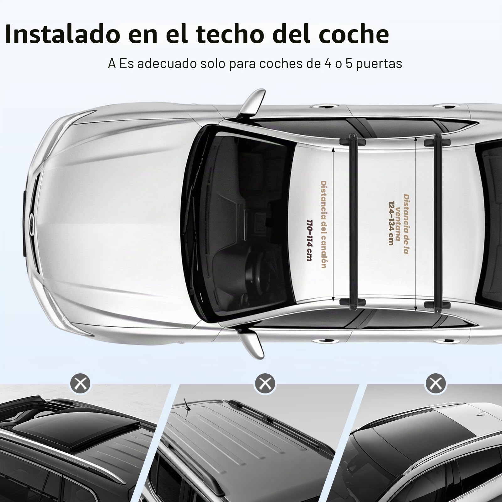 2 Piezas De Portaequipajes Para Techo De Coche Sin Raíles, Portaequipajes Universal De Aluminio Con Cerraduras, Capacidad De Carga De 75 Kg