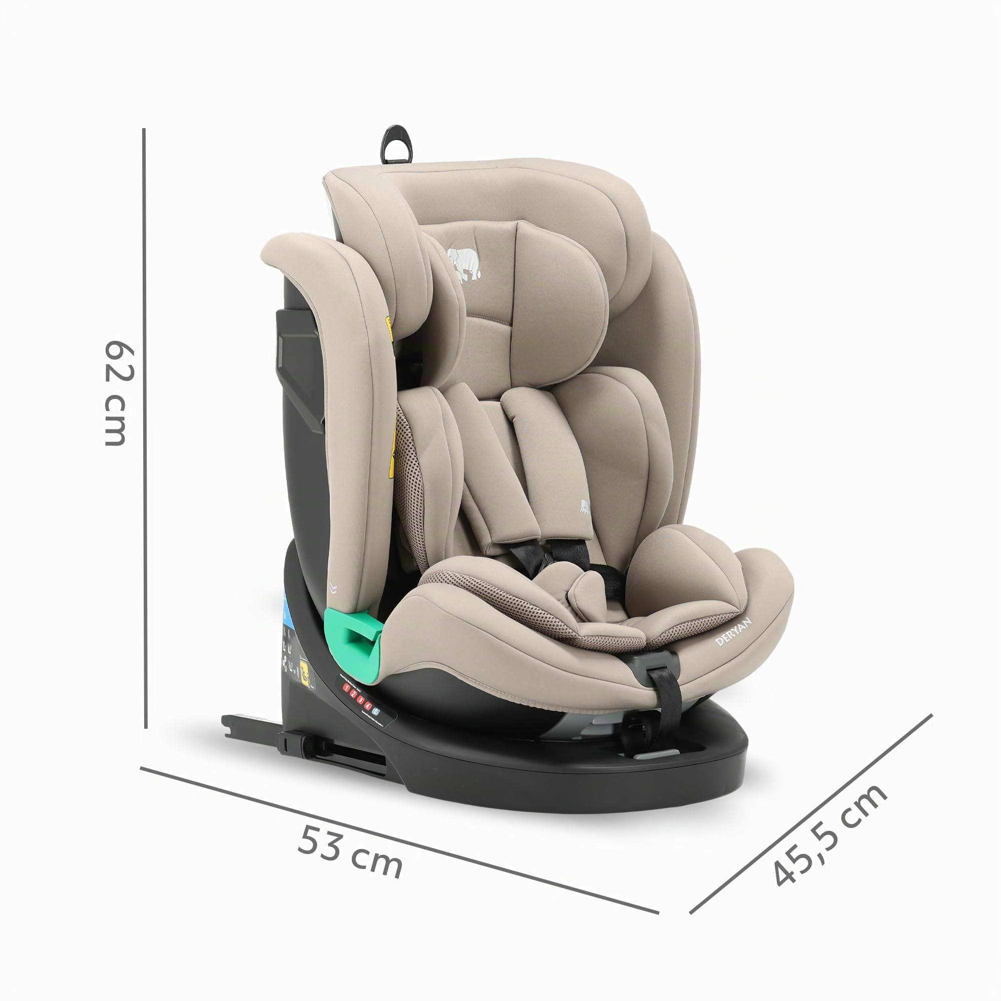 Silla de coche para niños Deryan Colin 360° i-Size (40-150 cm), 0-12 años, 0-36 kg, Montaje con isofix de seguridad, reposacabezas y respaldo ajustables, R129 (Turrón)