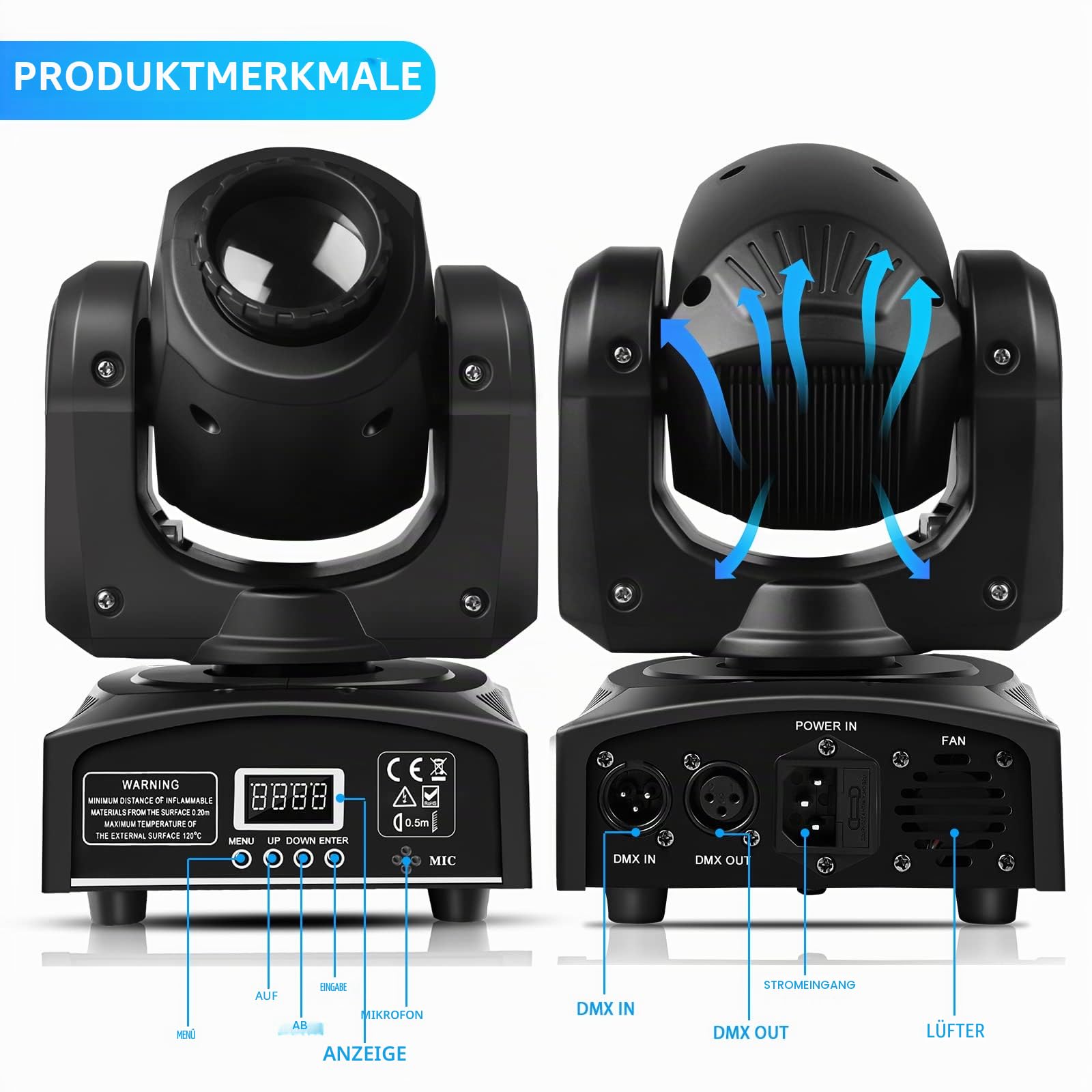 4 Stück Moving Head Bühnenlicht mit 1 Flightcase, LED RGBW Beam Pattern DMX512 DJ Partylicht für Disco KTV DJ Club