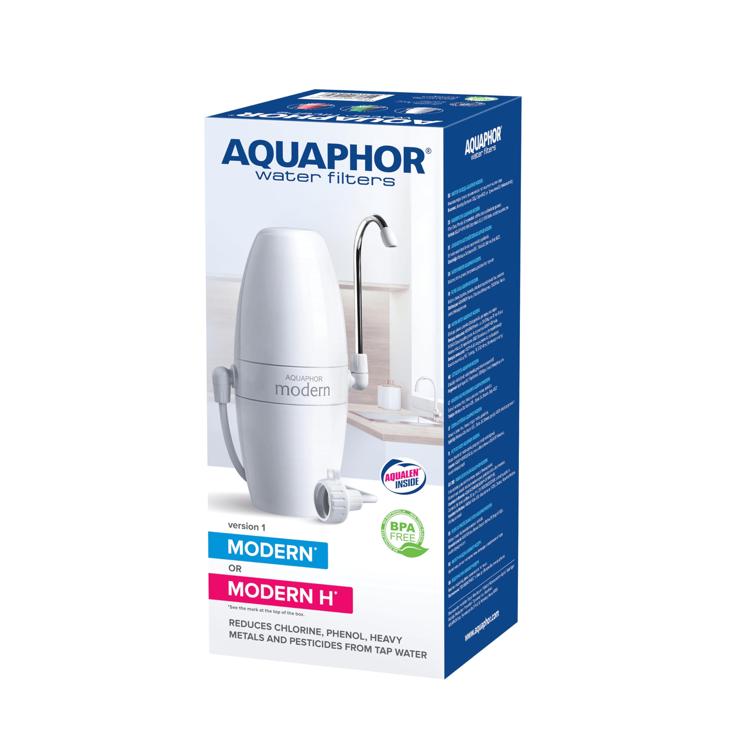 AQUAPHOR Système de Filtration Moderne avec Technologie Aqualen. Filtre Les métaux Lourds, Les pesticides et Les substances impairées par Bouton telles Que la Chlorine et réduit la dureté de l'eau,