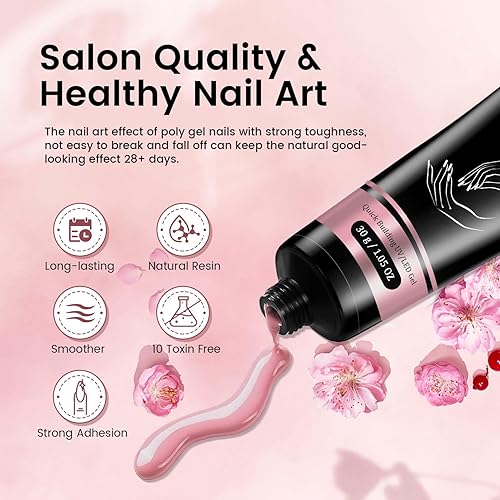 Miniatura 3 de JEWHITENY Juego de 3 piezas de gel de extensión de uñas de 1.06 oz cada uno, color rosa, blanco y marrón, juego de gel de uñas para todas las