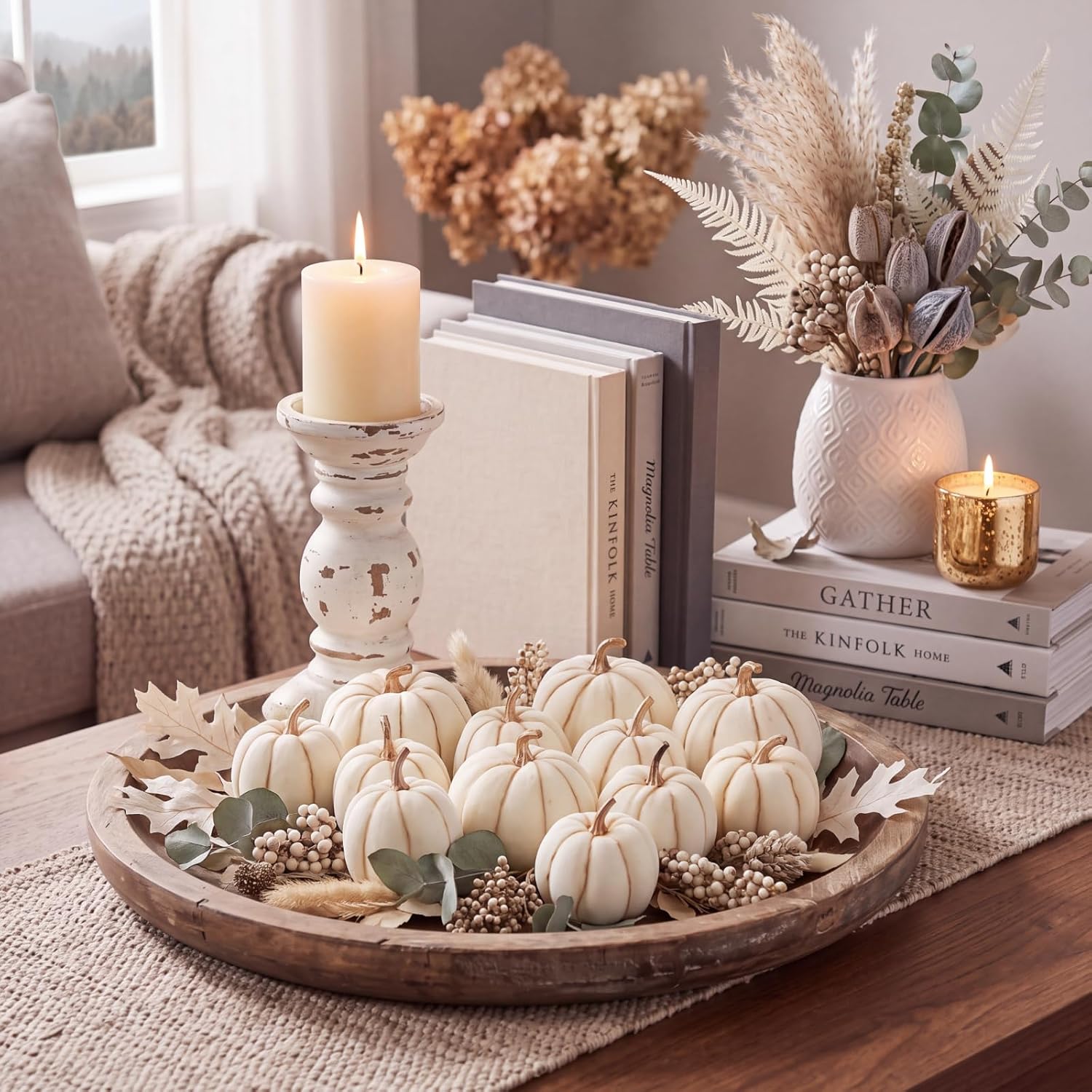 Amyhill 12 Pcs White and Gold Artificial Velvet Pumpkins Fall Decor, 2 Size